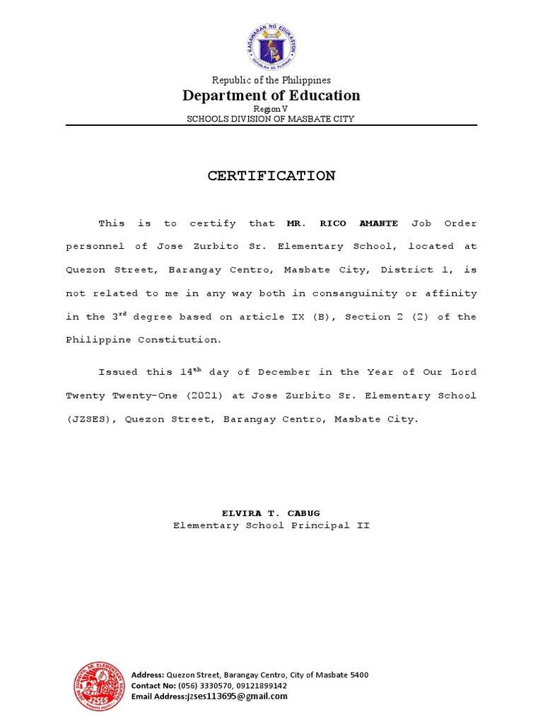 CERTIFICATION Consanguinity or Affinity 2022 RICO | PDF