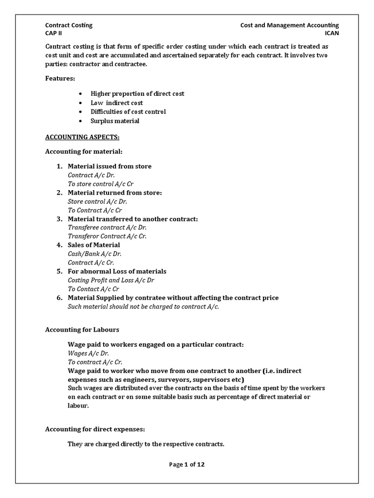Contract Costing Overview and Examples | PDF | Debits And Credits | Expense