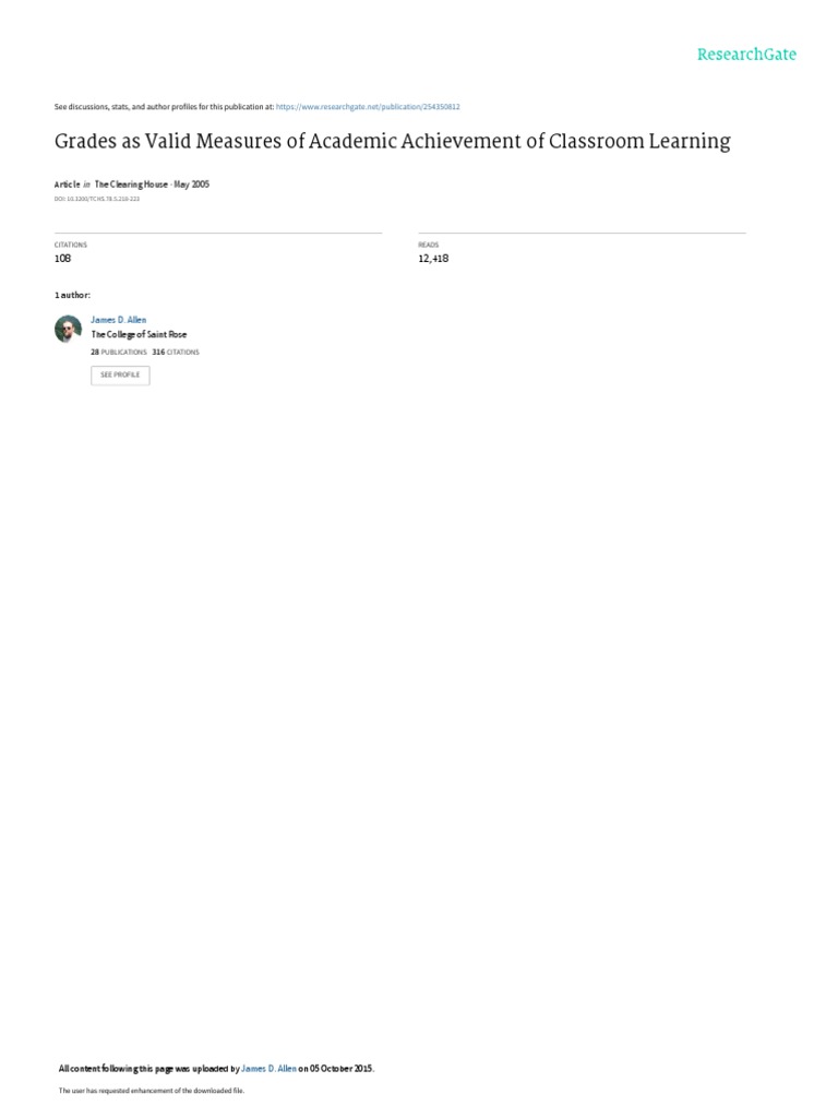 Validity of Grades in Academic Achievement | PDF | Educational ...