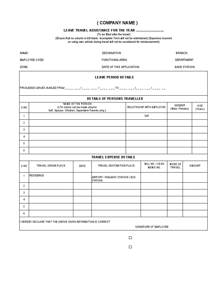 Leave Travel Assistance Claim Form PDF