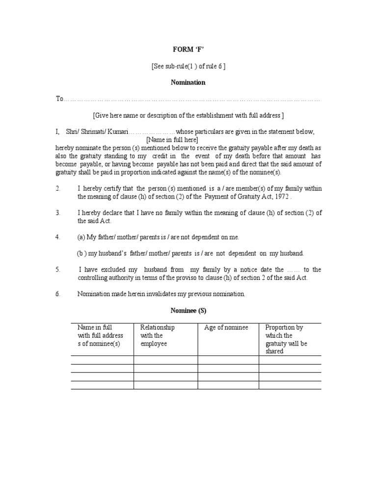 Gratuity (Form F) PDF Government Justice