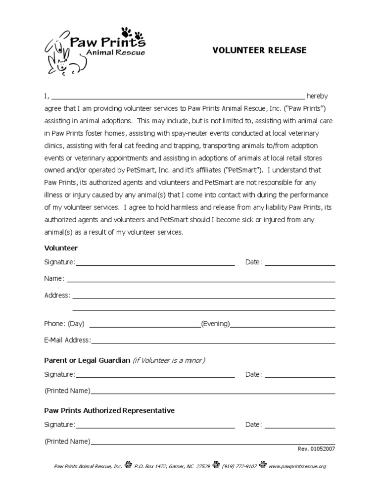 Volunteer Release for Animal Rescue | PDF