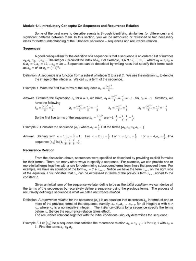 Sequences and Recurrence Relations Explained | PDF | Sequence ...