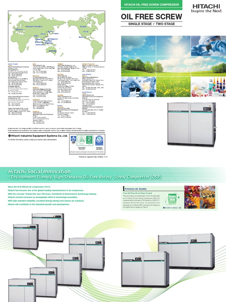 HITACHI DSP Oil Free Catalog NEXT II | PDF | Water | Engines