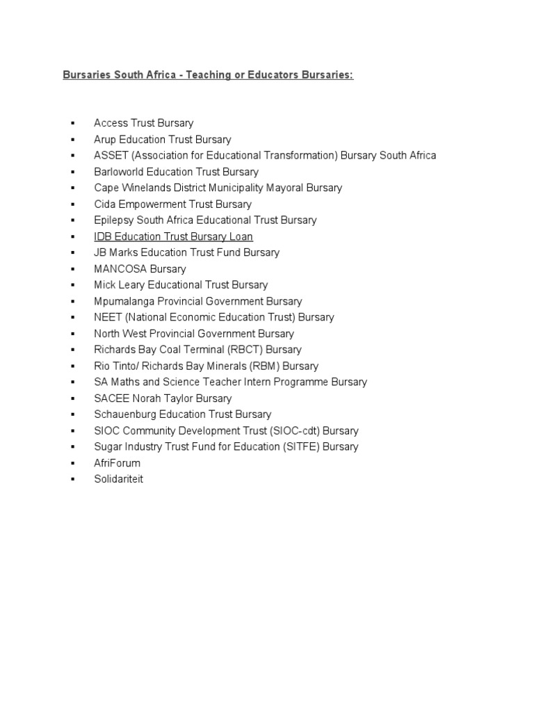 South Africa Bursaries for Educators | PDF | Student Loan | Loans