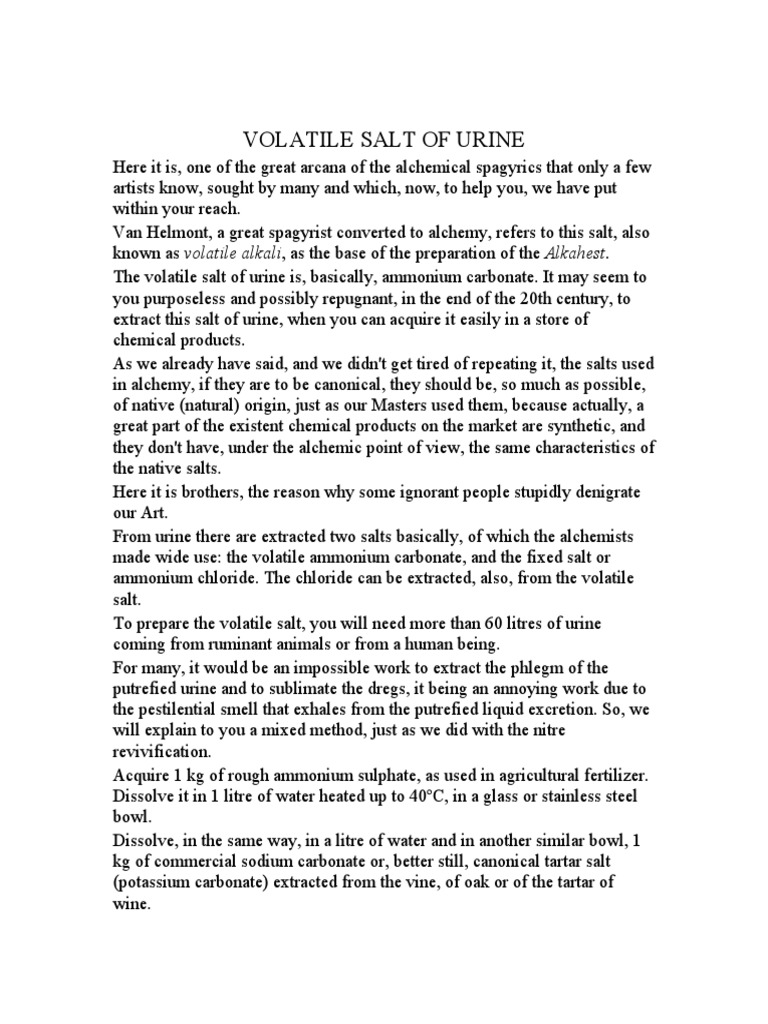 Volatile Salt of Urine | PDF | Chemical Elements | Physical Sciences
