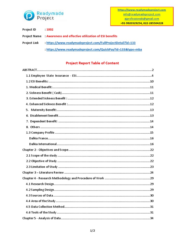 Project Report Table of Content: 1002 Awareness and Effective ...