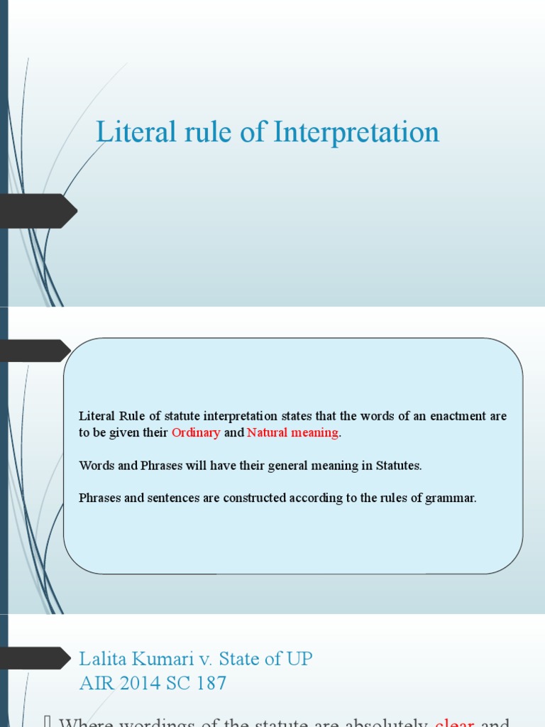 Literal Rule of Construction PDF Plain Meaning Rule Statutory
