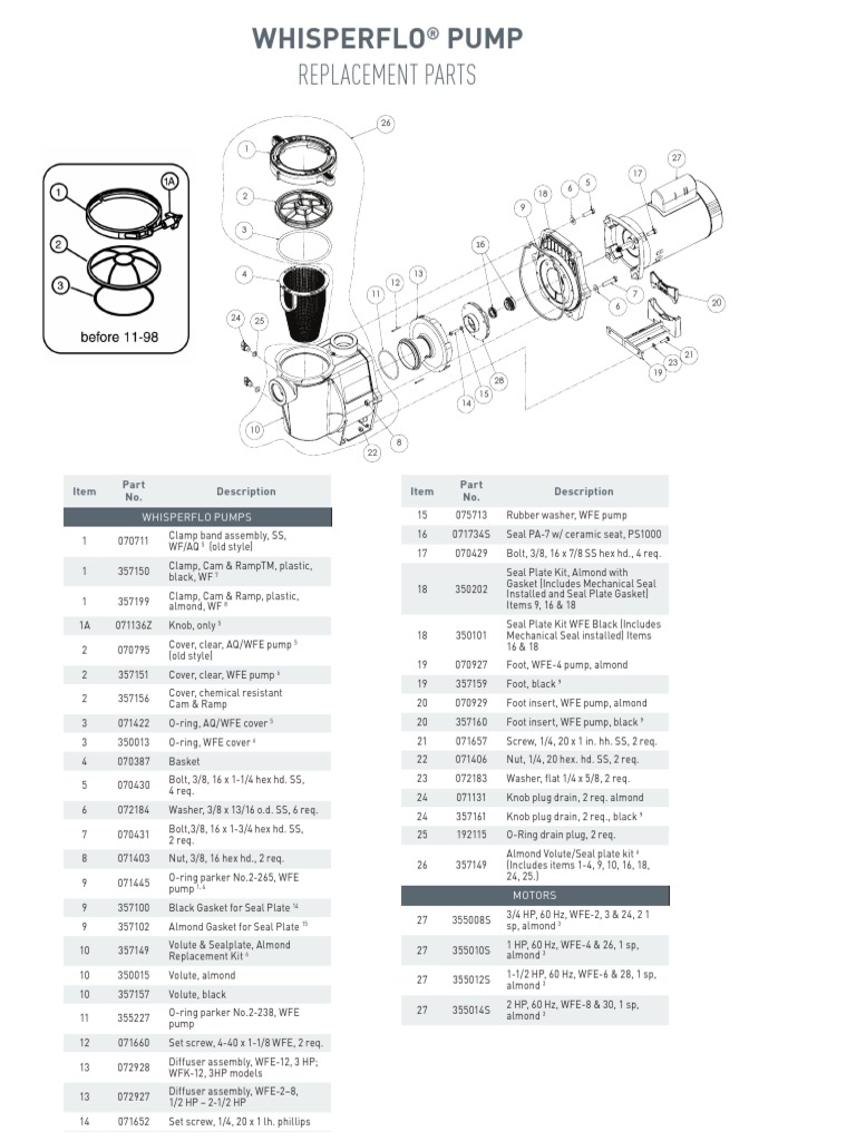 Replacement Parts Whisperflo Pump PDF Pump Equipment