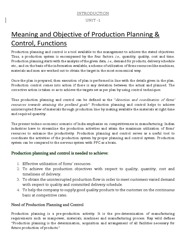 Production Planning and Control Overview | PDF | Labour Economics ...