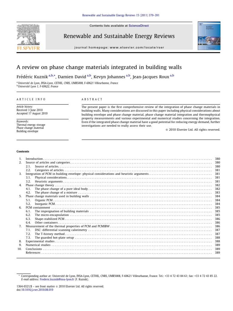 A Review On Phase Change Materials Integ | PDF | Phase (Matter) | Heat ...