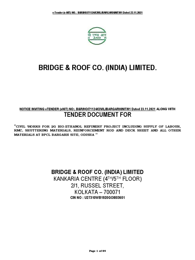 2G BioEthanol-Civil Works Tender-BridgeRoof-BPCL-TCE | PDF ...