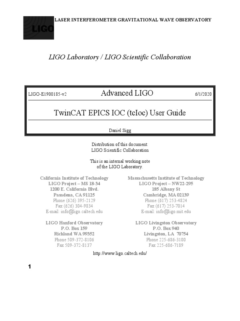 Advanced Ligo Twincat Epics Ioc (Tcioc) User Guide Ligo Laboratory