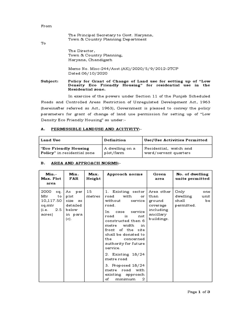 Haryana Eco-Friendly Housing Policy | PDF