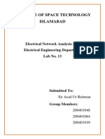 Institute of Space Technology Islamabad: Electrical Network Analysis Lab Electrical Engineering Department Lab No. 13