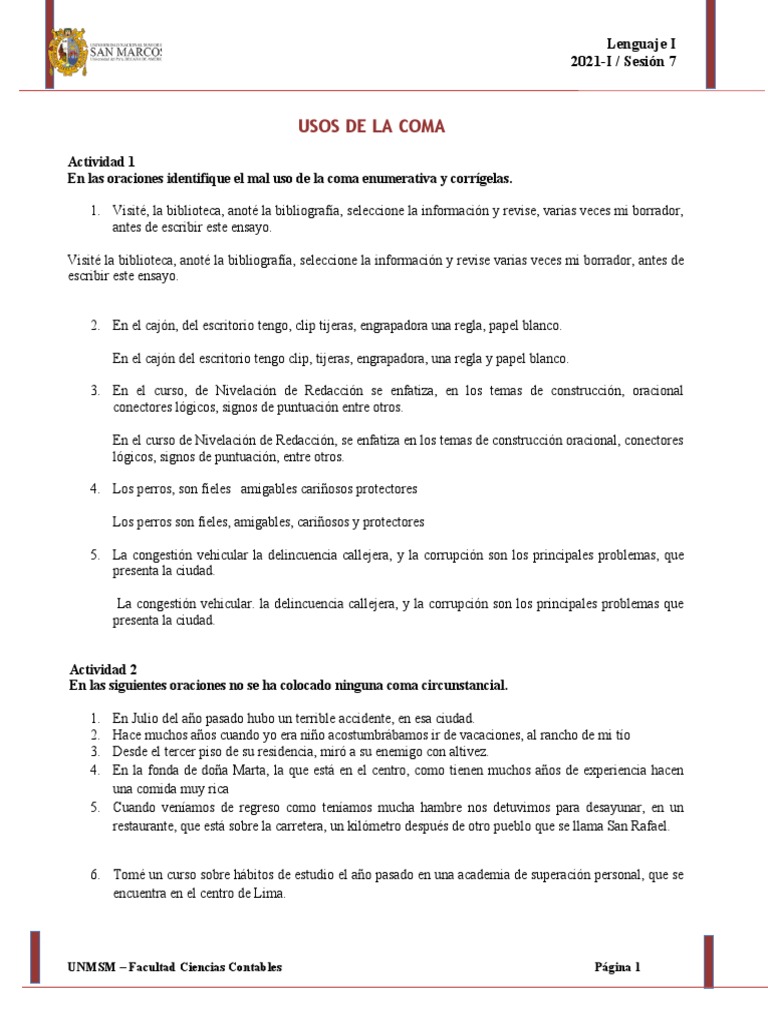 Ejercicios Prácticos sobre el Uso de la Coma | PDF | Películas de ...