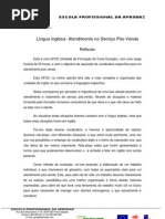 reflexão de lingua inglesa- atendimento no serviço pós vendas