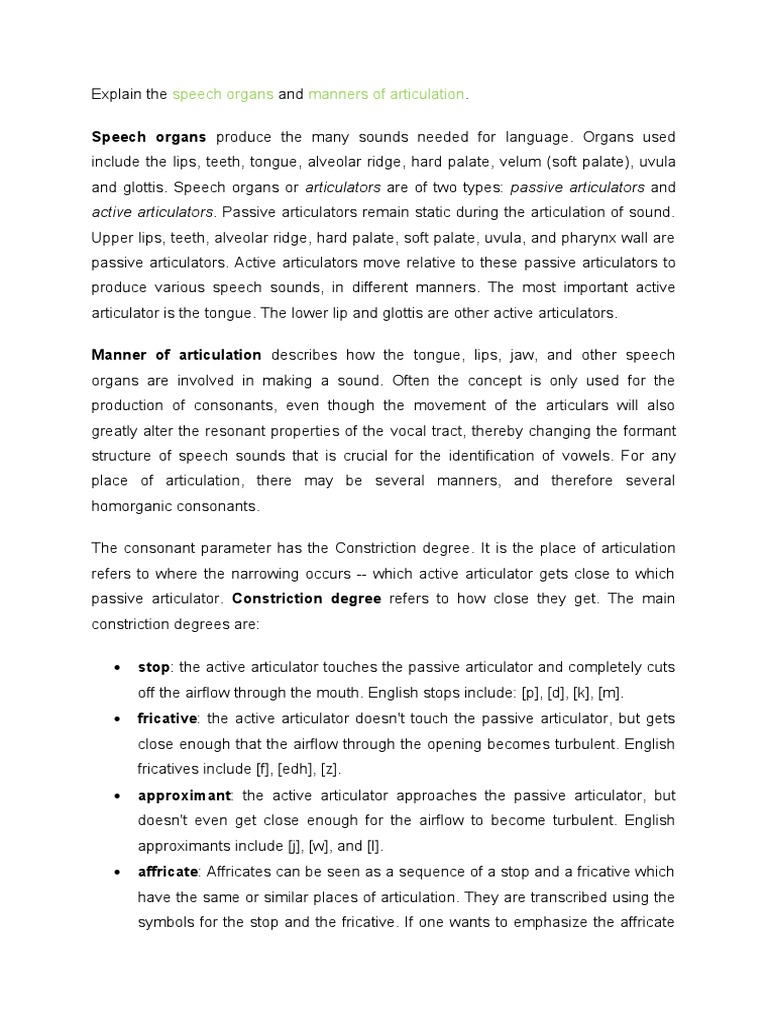 Speech Organs and Articulation Methods | PDF | Phonetics | Human Voice