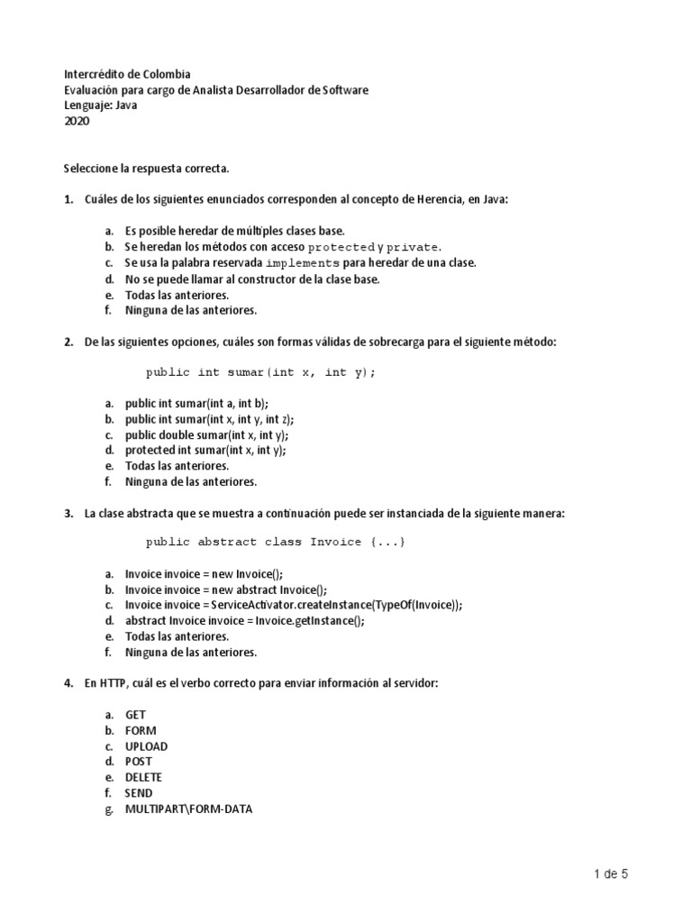 Examen Ingreso Desarrollo | PDF | Java (lenguaje de programación ...