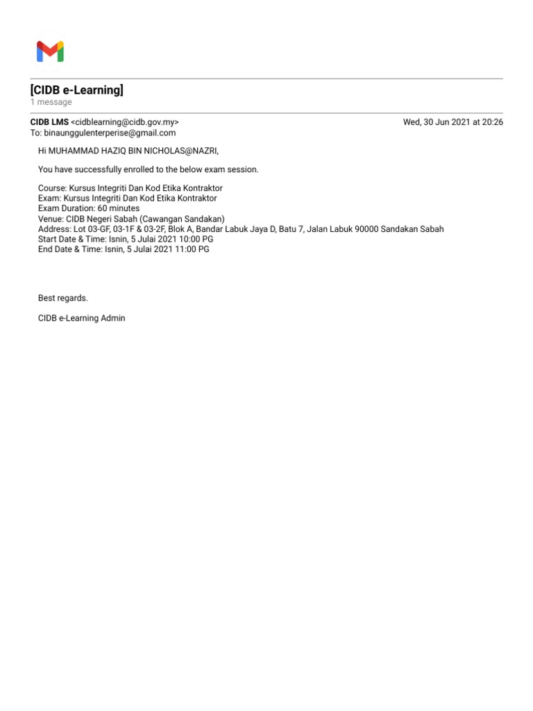 CIDB Integrity Course Exam Details | PDF