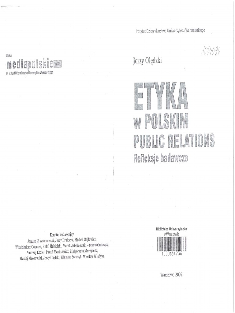 Jerzy Olędzki Etyka W Polskim Public Relations PDF