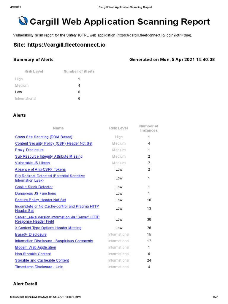Cargill IOTRL Web App Security Report | PDF | Http Cookie | World Wide Web