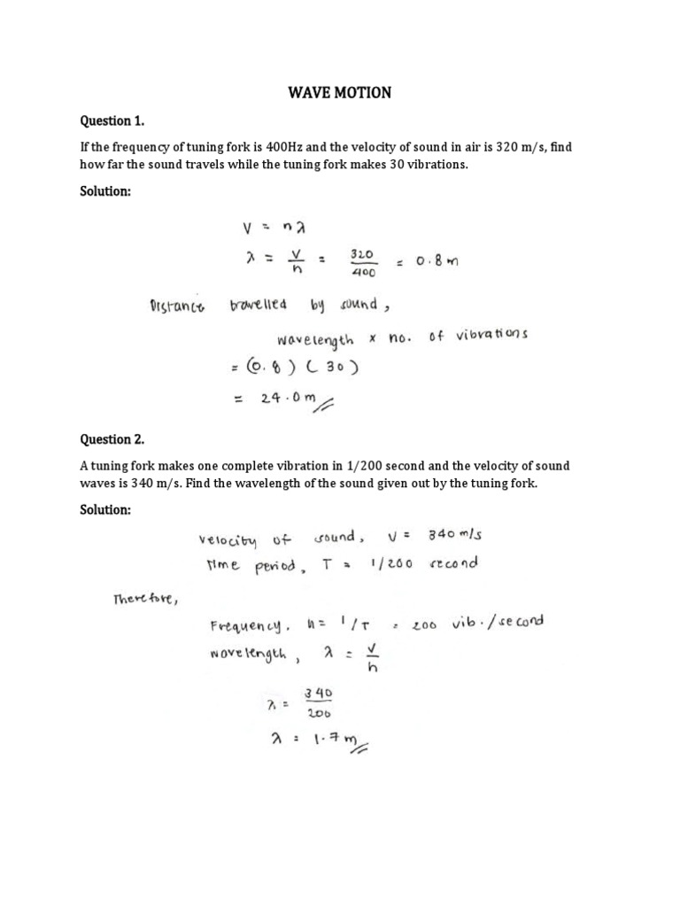 Wave Motion Calculations and Solutions | PDF