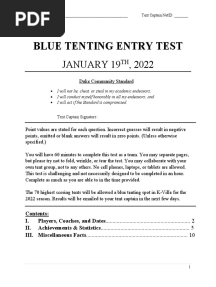Blue Tenting Entry Test 2022