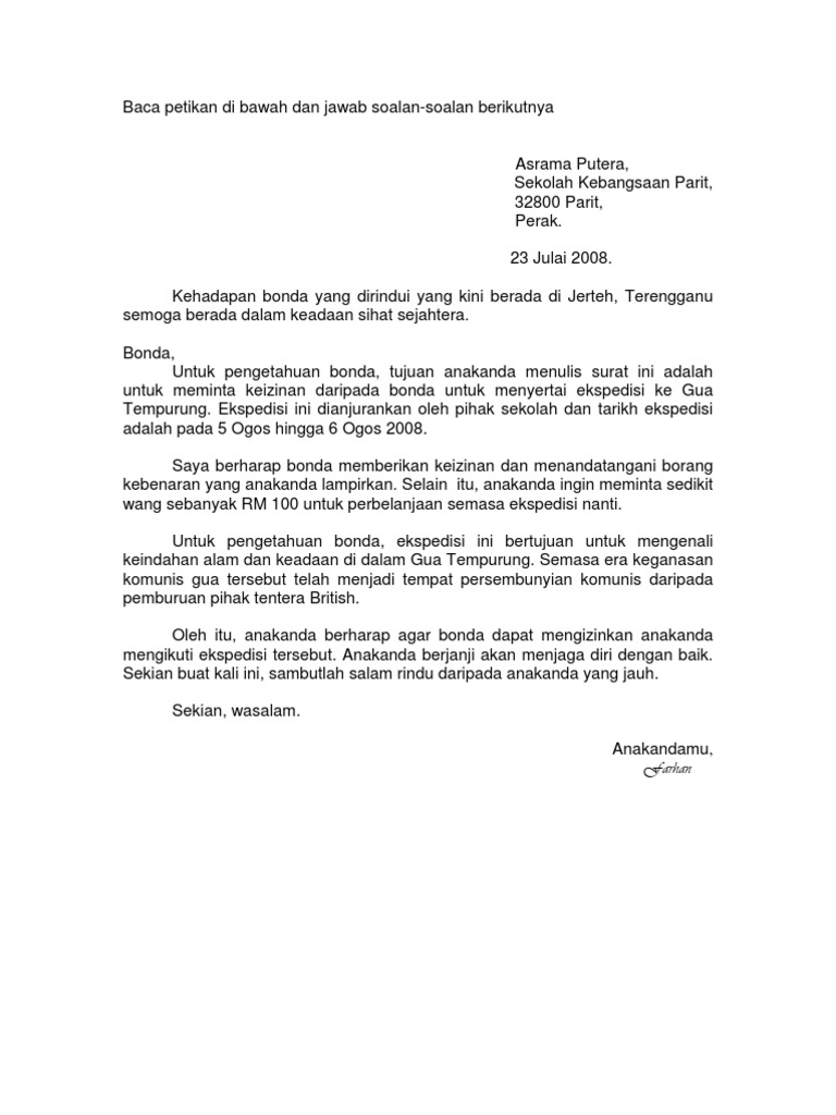 Contoh Surat Rasmi Tandatangan Bagi Pihak