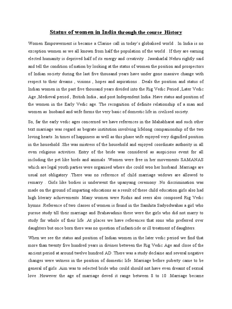 Historical Status of Women in India | PDF | Marriage | Vedas