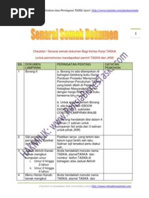 Checklist Dokumen Taska  PDF