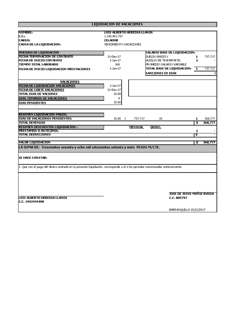 Formato para Liquidar Contrato de Trabajo A Termino Fijo | PDF ...