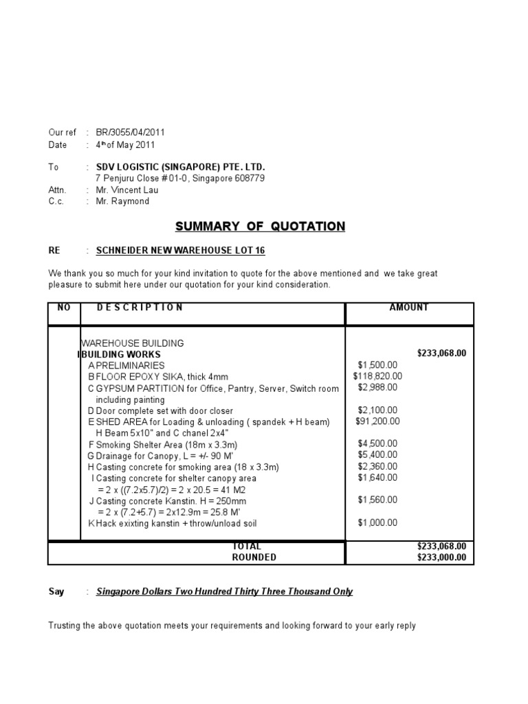 Schneider Warehouse Construction Quote | PDF | Building Engineering ...