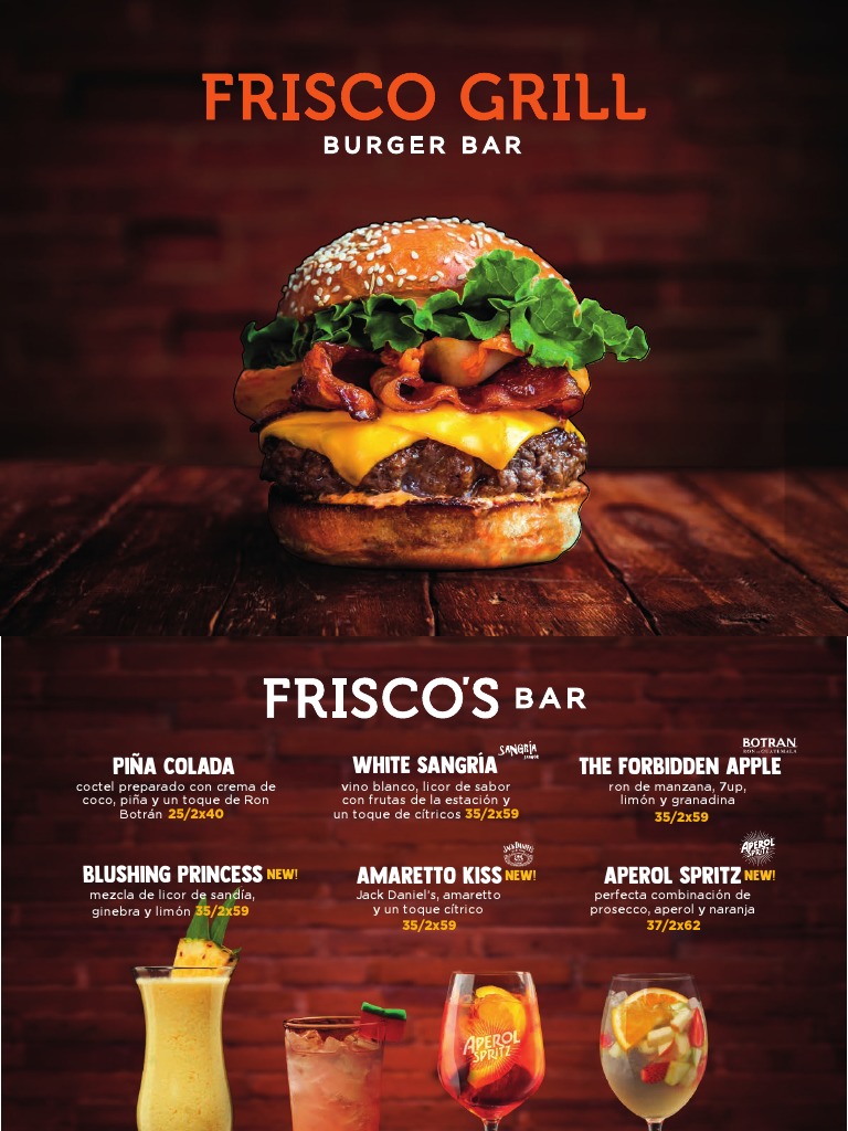 Menú Frisco Grill 2021 PDF Hamburguesas Salsa