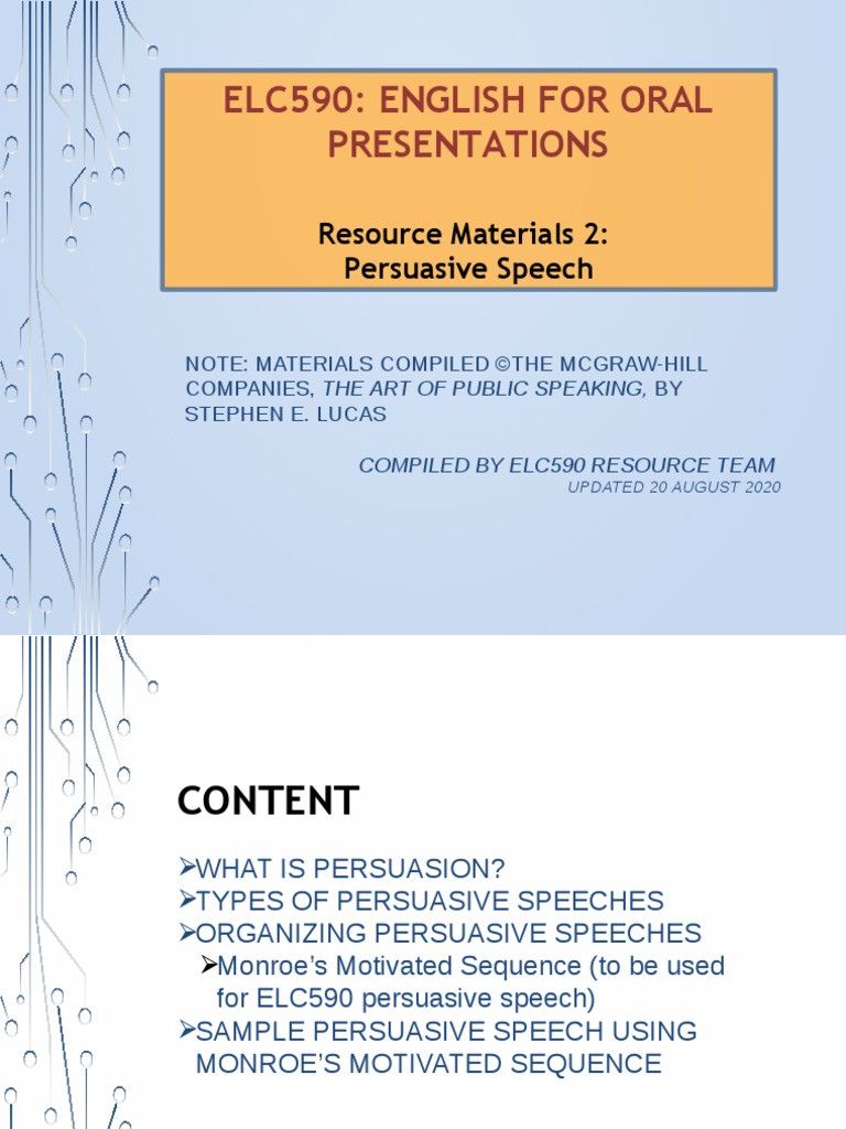 Elc590 Persuasive Speech | PDF | Public Speaking | Persuasion