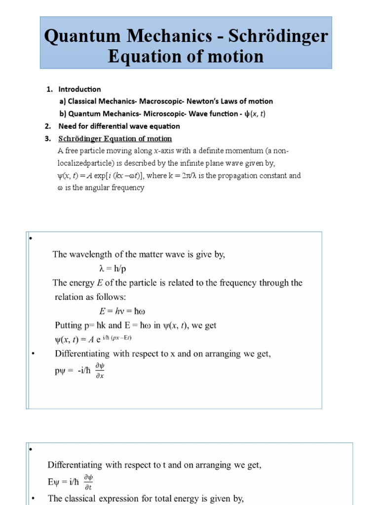 Quantum Mechanics - Schrödinger Equation of Motion | PDF | Science ...