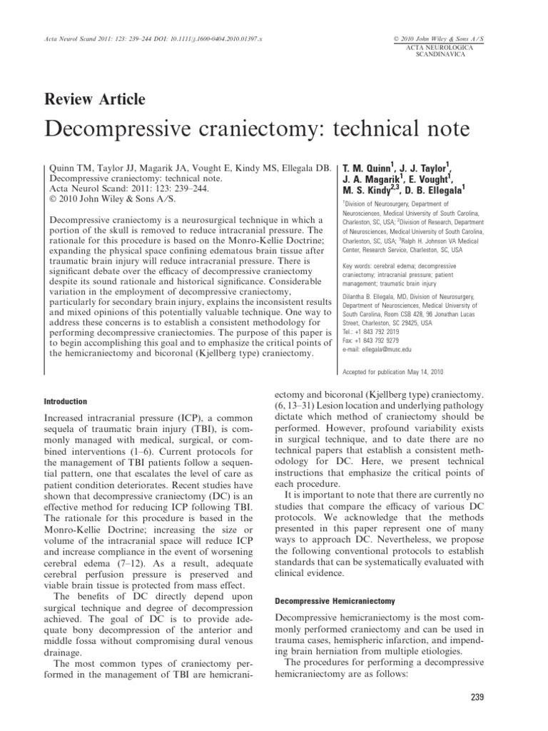 Decompressive Craniectomy Techniques Explained | PDF | Skull | Clinical ...