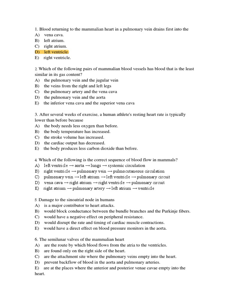 Lecture 1314 Animal Physiology Questions PDF Atrium (Heart) Heart
