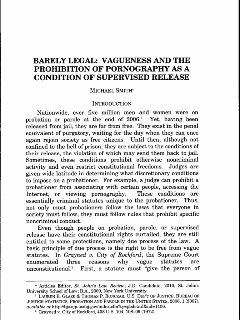 Barely Legal: Vagueness and The Prohibition of Pornography As A
