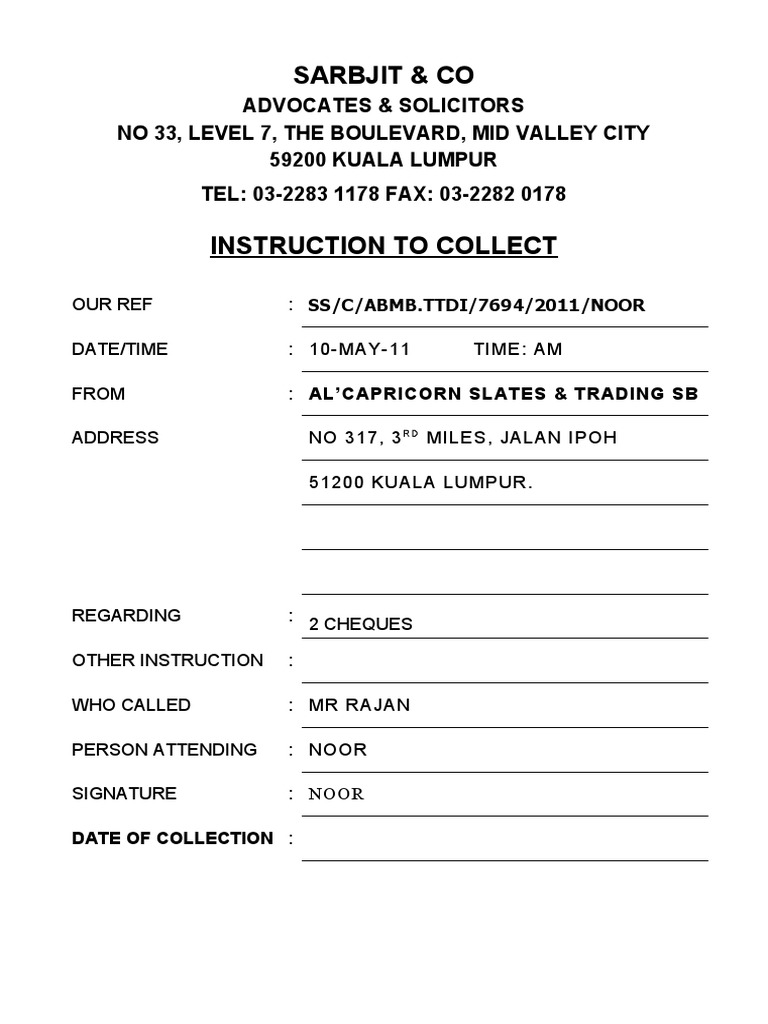 Collection Instructions for Cheques | PDF | Banks | Banking