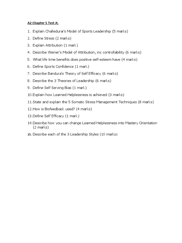 A2 Chapter 5 Test | PDF