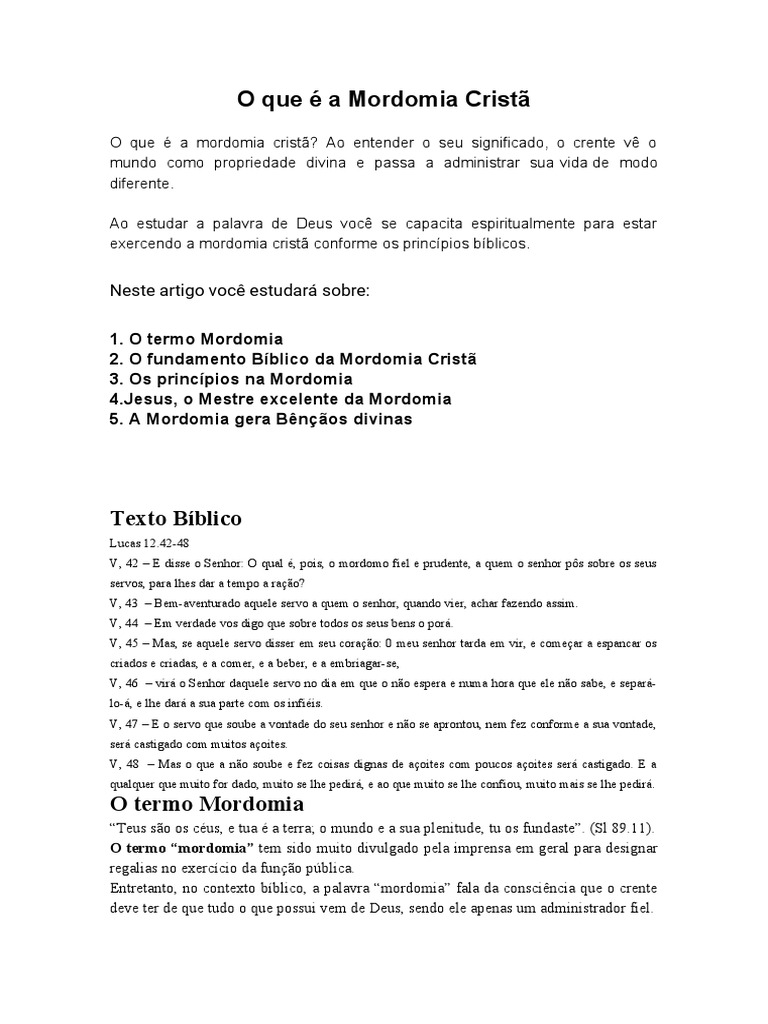 O Que É A Mordomia Cristã | PDF | Deus | O Reino de Deus