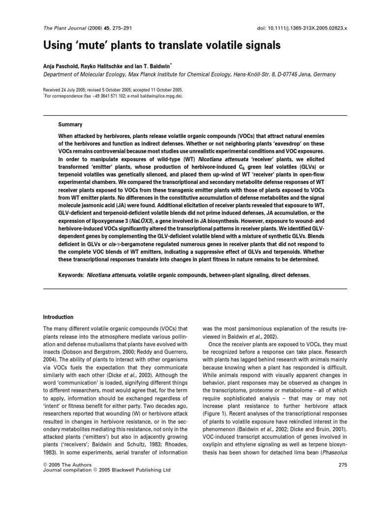 Attaque Herbivores Réponse Plantes PDF Volatile Organic Compound