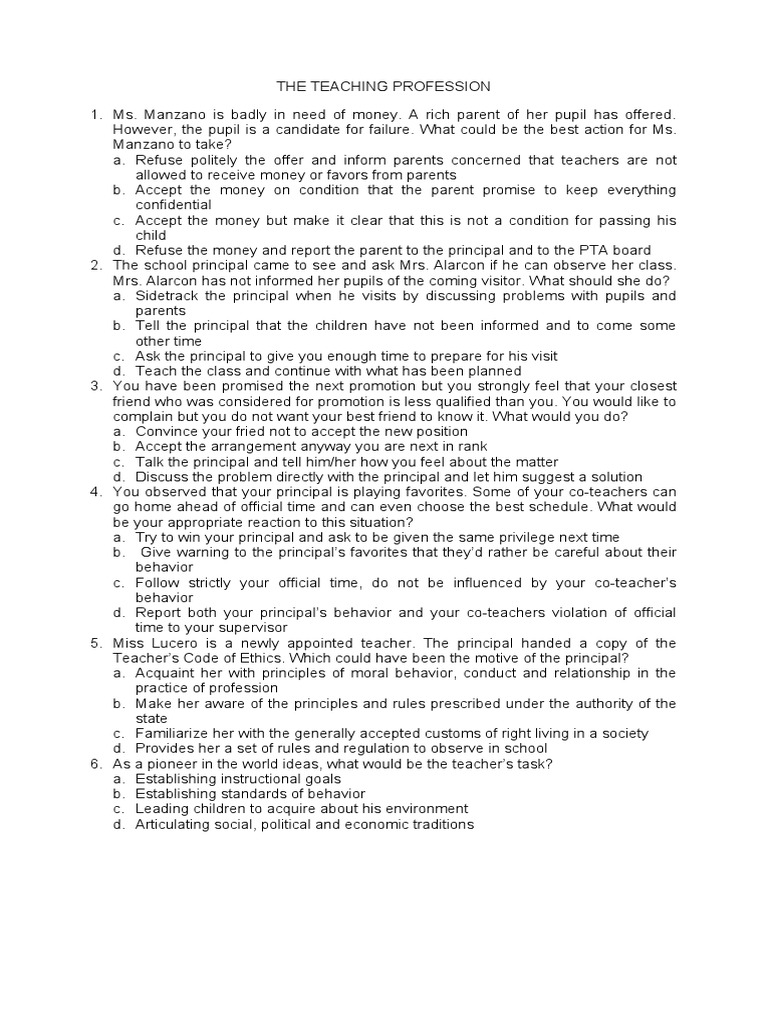 The Teaching Profession 1st Set | PDF | Teachers | Learning