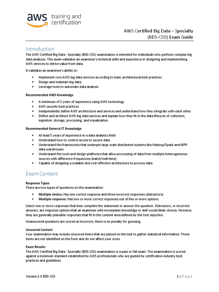AWS Certified Big Data - Specialty Guide | PDF | Test (Assessment ...