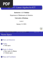 MT 1117: Linear Algebra For ICT: Instructor: A.V. Mathias Department of Mathematics & Statistics University of Dodoma