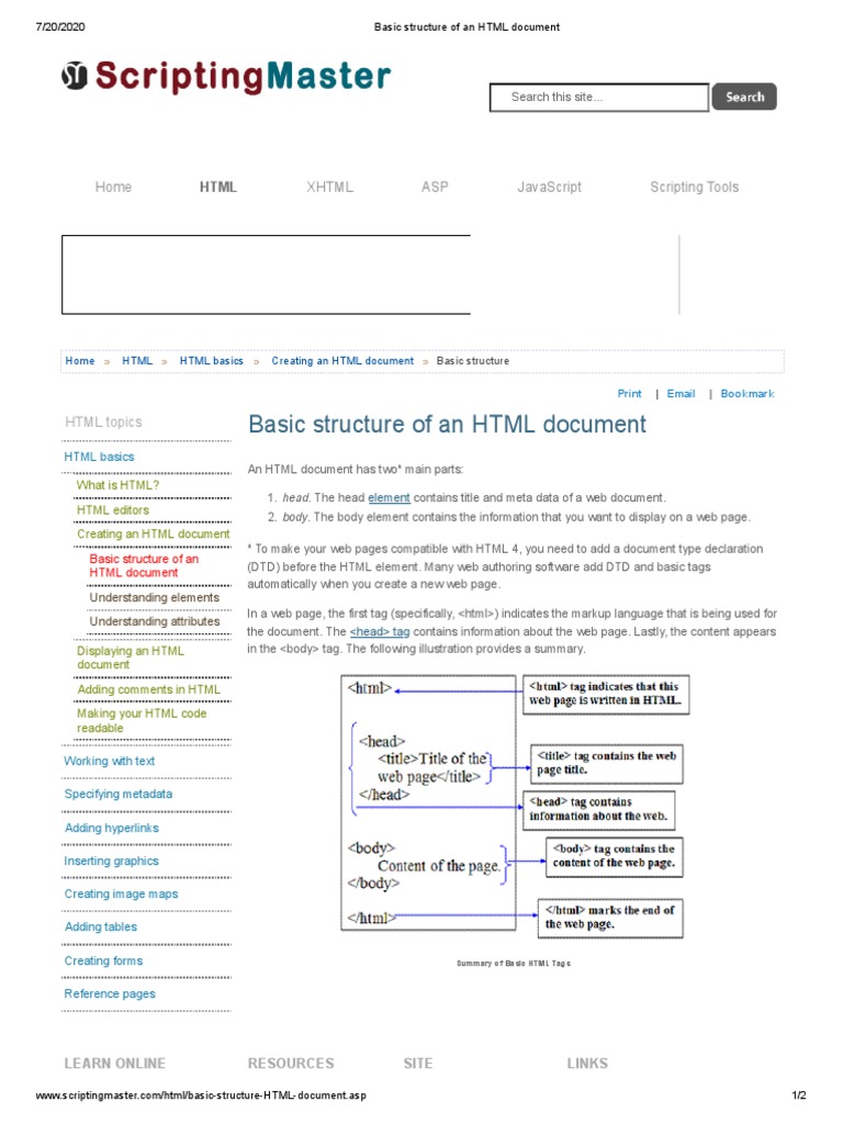 Basic Structure of An HTML Document | PDF | Html | Html Element