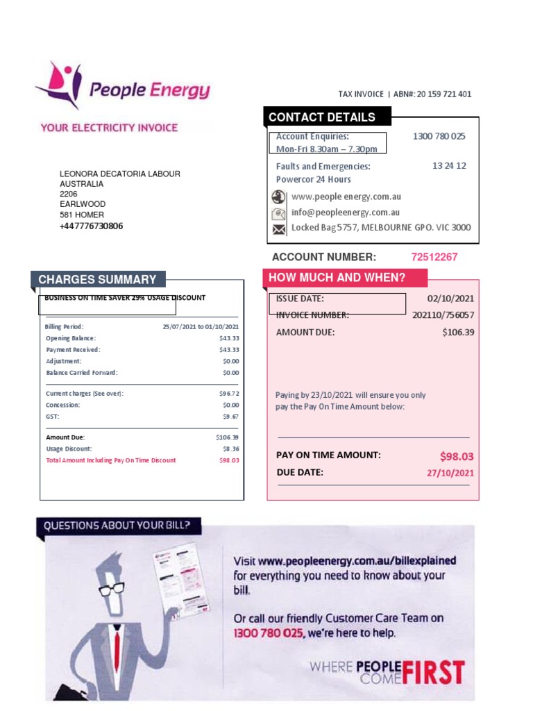 People Energy Electricity Invoice | PDF | Invoice | Public Finance