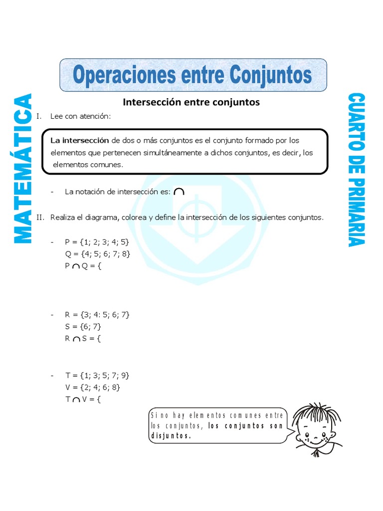 Ficha Operaciones Entre Conjuntos para Cuarto de Primaria | PDF ...
