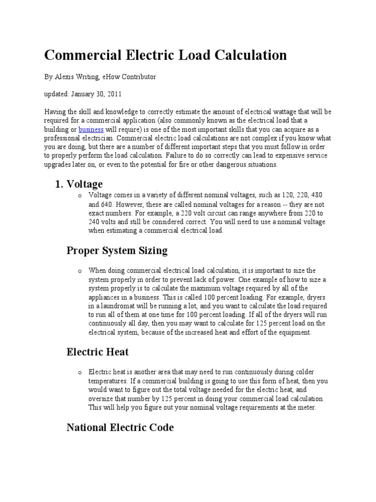 How To Calculate An Electrical Load For Wire Size PDF